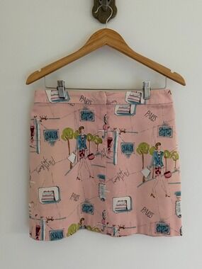 Whimsy Paris Print Mini Skirt Pink Novelty Print Size 8